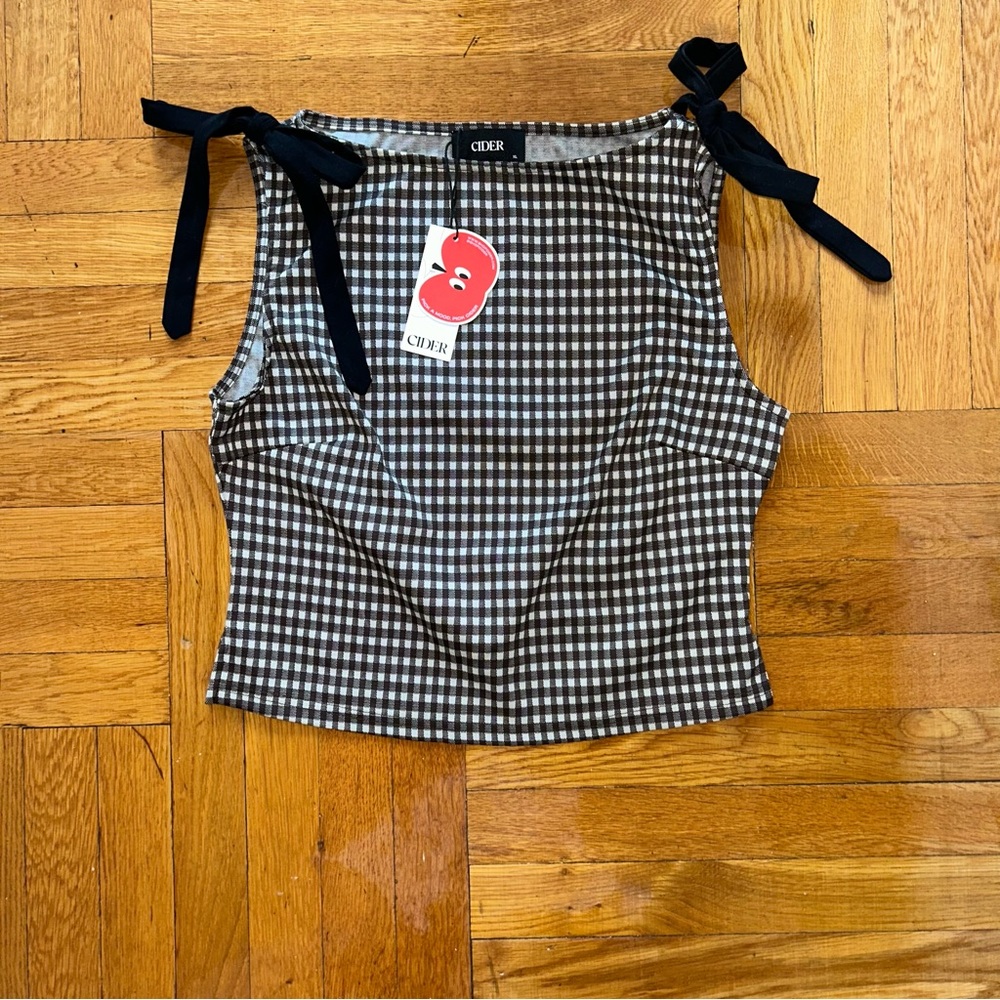 Cider Brown and White Gingham Blouse with Black Bows - Picture 2 of 2
